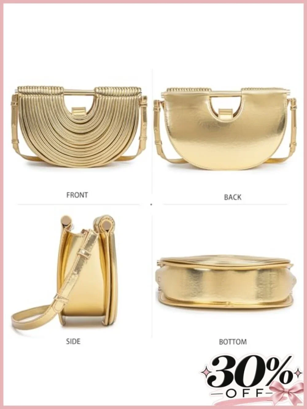 Woven PU Faux Leather Half Round Evening Clutch Crossbody Bag